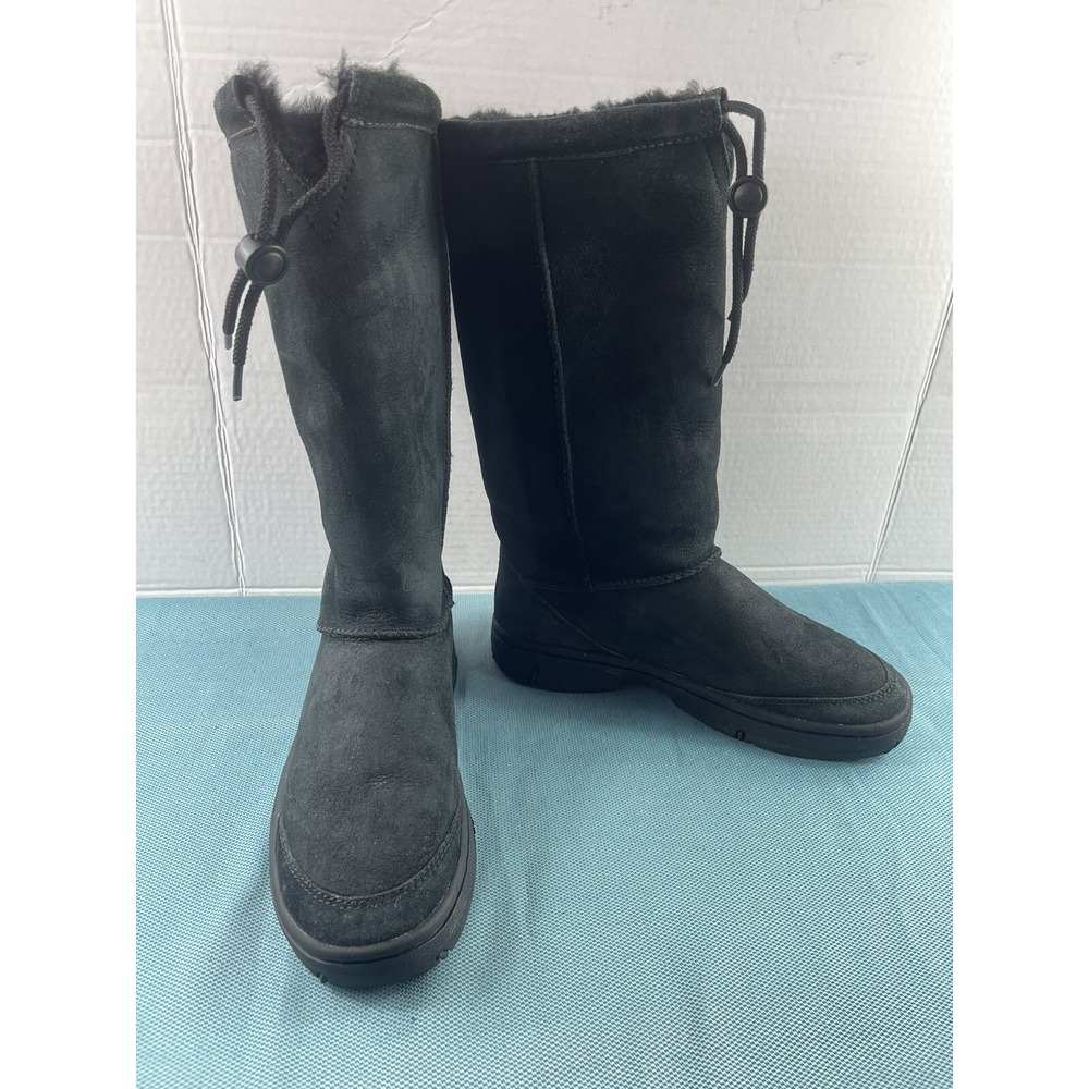 UGG Australia Ultimate Tall Boots Women 7M Shoes Black Suede Wool Winter Snow